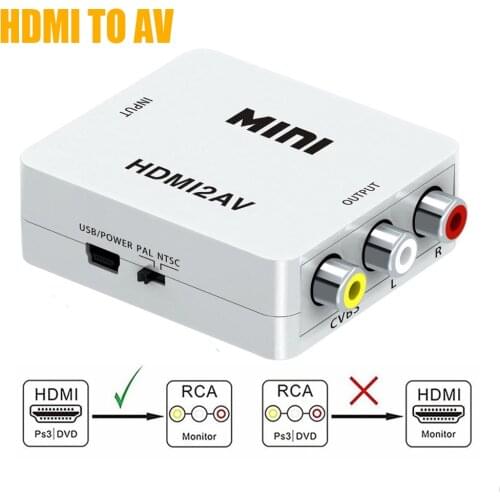 HDMI To RCA AV/CVBS Adapter HD Video Converter Box HDMI to RCA AV/CVSB L/R Video 1080P Mini HDMI to AV Support NTSC PAL