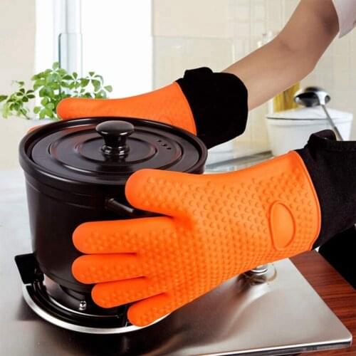 BBQ Gloves Grilling Glove Waterproof Silicone Grill Gloves Heat Resistant Oven Mitts Oil-Proof Potholders 1 Pair
