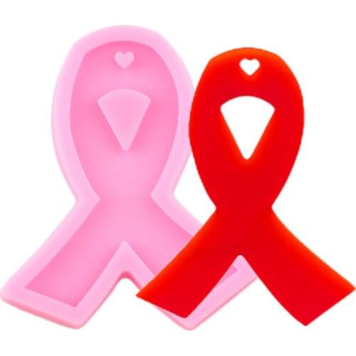 Shiny Cancer Bow Keychains Mold Clay DIY Jewelry Making Glitter Epoxy Key Chain Silicone Ribbon Mold Pendant Polymer Clay Mould