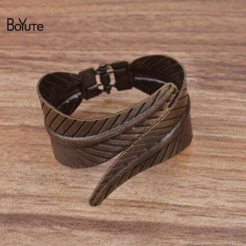 BoYuTe Factory Supply Antique Bronze Plated Big Leaf Bangle Bracelet Vintage Style Diy Handmade Materials