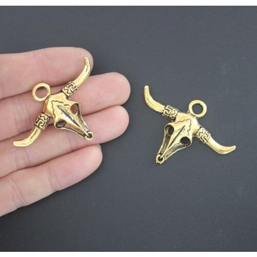 10pcs Antique Gold Bull Ox Head Skull Charms Pendants Beads For DIY Necklace Jewelry Making Findings
