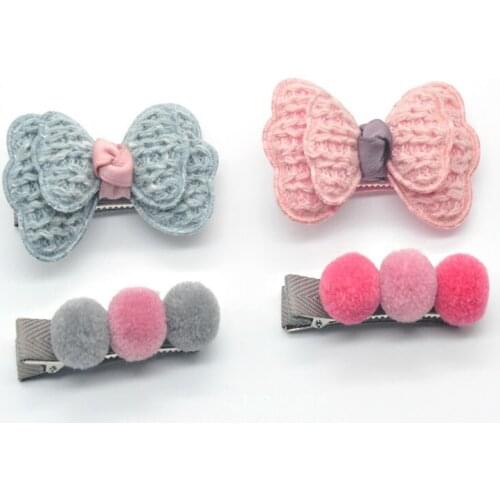 Boutique 10sets Fashion Cute Hair Bow Hairpins Solid Kawaii Mini Pom Pom Ball Bowknot Hair Clips Headwear Hair Accessories