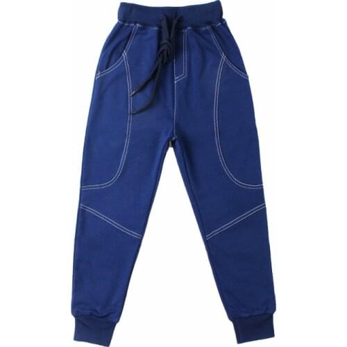 Spring Autumn Kids Trousers Pure Cotton Elastic Waist Casual Thick Warm Black Long Pants Comfortable Boys Clothing Size 150 160