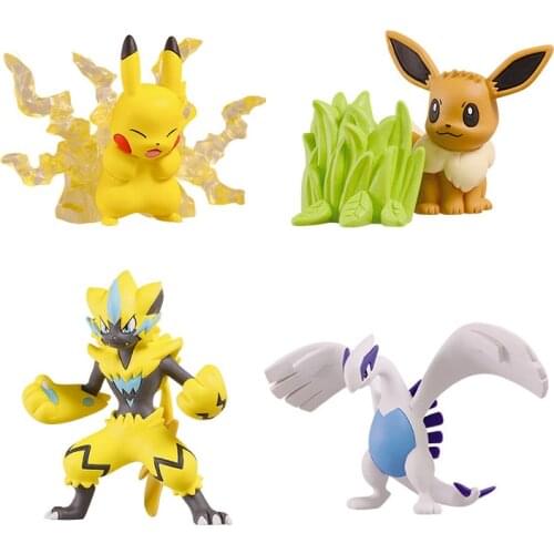 Genuine TAKARA TOMY Pokemon Pikachu Zeraora Lugia Eevee Anime Action Figures Gacha Toys 2018 Theater Edition Model Ornaments