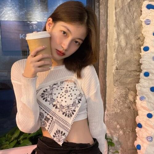 T-shirt Design Sense Triangle Scarf Printed Camisole Womens Indoor Summer New Slim Slim Cropped Top