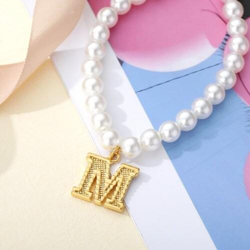 Simulated Pearl Initial Letter Necklace For Women A-Z Alphabet Choker Necklaces Goth Chain Vintage Jewelry Collier Bijoux