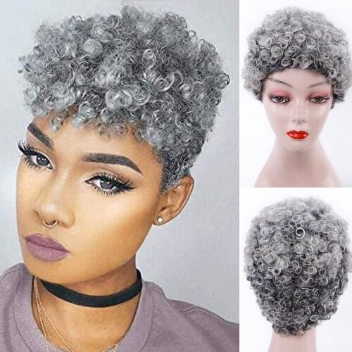 Divine Hair Afro Curly Synthetic Wigs For Black Women Short Black Curly Wigs For Black Women African American Short Gray Wigs