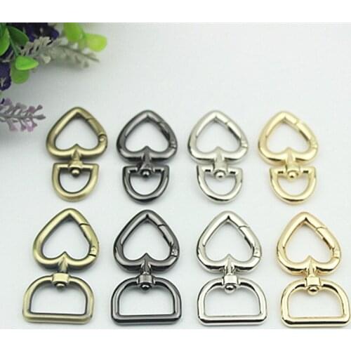 30pcs Heart Metal Buckles for Bag Handbag Strap Clasp Keyring Dog Chain Swivel Trigger Clips Snap Hook DIY Leather Craft
