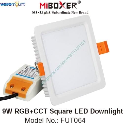 MiBoxer FUT064 9W RGB+CCT Square LED Downlight AC110V 220V Smart Indoor Lamp 2.4G RF Remote Smartphone APP WiFi Voice Control