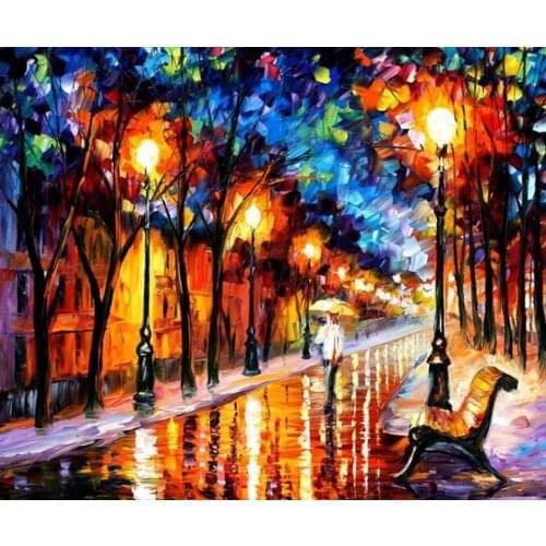 5D DIY Poured Glue Diamond Painting Kits Scalloped Edge Oil Painting Style Beautiful Street Scenery Wall Art Home Decoration