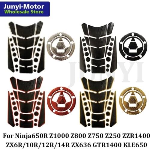 Grip Fuel Tank Pad+Gas Cap Cover Sticker For 650/650R/1000 ZX-6R/10R/14R Z750 Z800 Z1000 Oil Decal Kit Protector