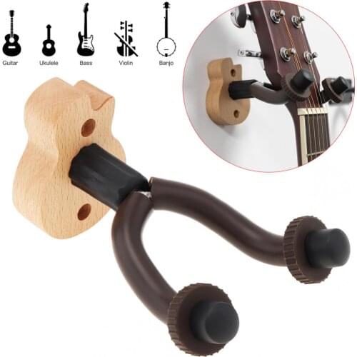 Wall Mount Guitar Hanger Hook Holder with Wood Guitar Shape Base for Guitar String Instrument