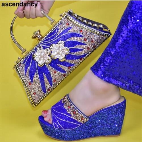 Platform Stiletto Heels Ladies Dress Shoes Wedding Shoes for Women Bride Italian Women Party Shoes with Bag with Rhinestone