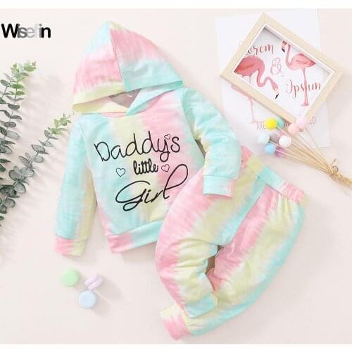 Newborn Toddler Baby Boy Girls Kids Outfit Hooded Tie Dyed Long Pants Baby Autumn Winter Clothes New Style 2021 Clothing D30