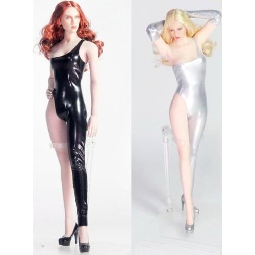 FT006 1/ 6 Scale Feamle Clothes Sexy Tight Leather Jumpsuit Suit High Split For 12" TBLeague Seamless Middle/Largest Chest Body