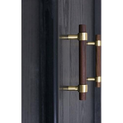 Original design Nordic walnut beech Brass Handle furniture cabinet wardrobe door double hole American style long handle