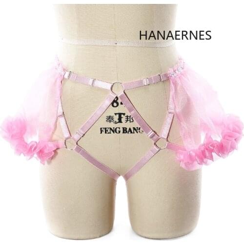 Body Harness Women Sexy Goth Leg Garter Belt Elastic Cage Hollow Leg Garter Belt Suspender Strap Pink Lace Group Leg Garter Belt