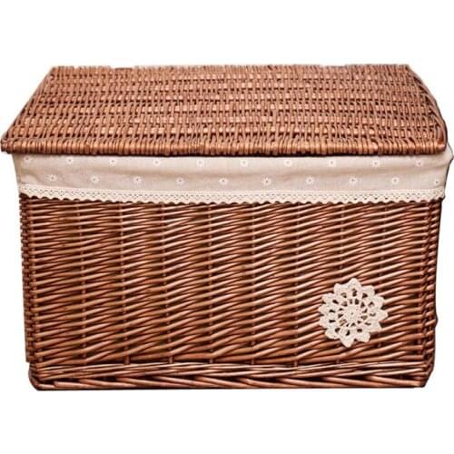 Handmade Woven Laundry Hamper Rattan Dirty Clothes Home Baskets Wickerwork Basket Storage Box