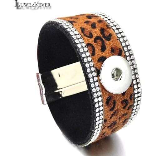 Leopard Tiger Pattern Magnet Interchangeable 331 Pu Leather Bangle Fit 18mm Snap Button Bracelet Charm Jewelry For Women Gift