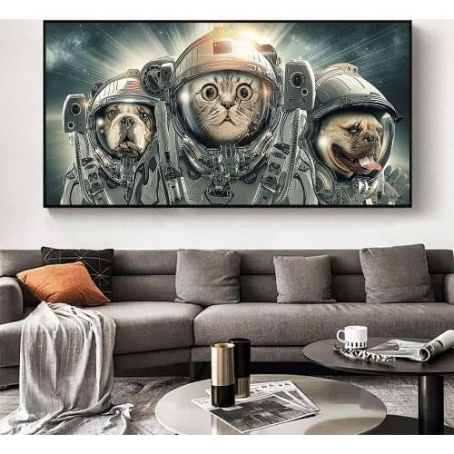 Modern Fashion Street Graffiti Wall Art Animal Posters Lovely Space Cat Print Canvas Painting for Living Room Bedroom Home Decor