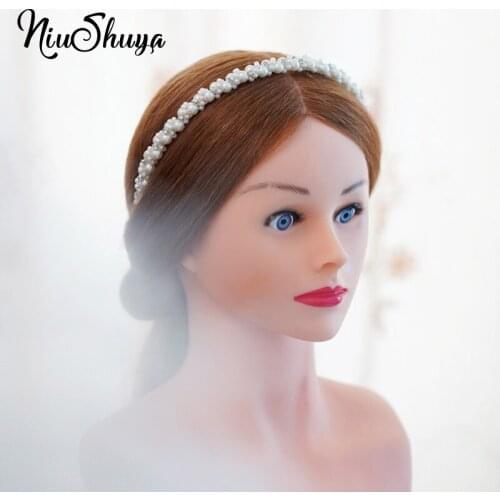 NiuShuya Handmade Rhinestone Crystal Pearls Bridal Wedding Tiara Freebending Headband Headpiece Hair accessories