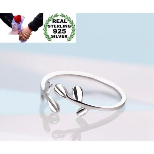 Wholesale European Fashion Woman Girl Party Wedding Gift Silver Leaves Open 925 Sterling Silver Ring