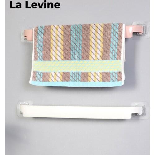 Bathroom No Punching Towel Rack Plastic Wallmounted Paste Nail-free Tower Hanger Shelf Towel Bars Multifunction Bathroom Storage