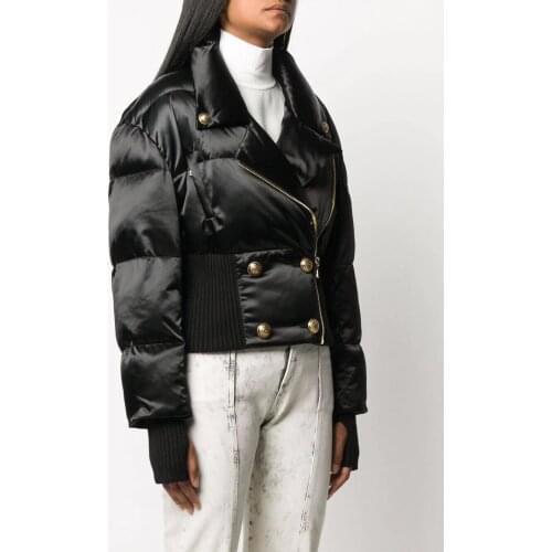 High Quality Newest Nice Winter Down Jacket Womens Slim Fitting Smocked Waist Lion Buttons Parka Overcoat