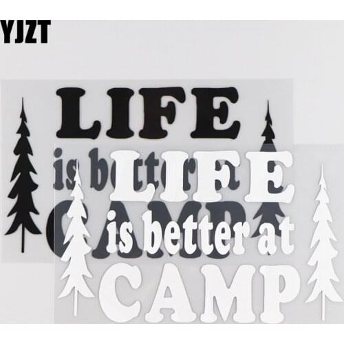 YJZT 16.1X9.6CM LIFE is better at CAMP Interesting Cartoon Vinyl Car Sticker Decal Black/Silver 4C-0046