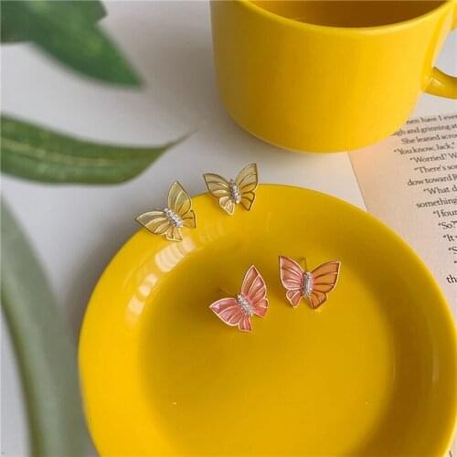 MENGJIQIAO 2020 Fashion Acrylic Butterfly Cute Rhinestone Stud Earrings For Women Girls Elegant Boucle D'oreille Jewelry Gifts