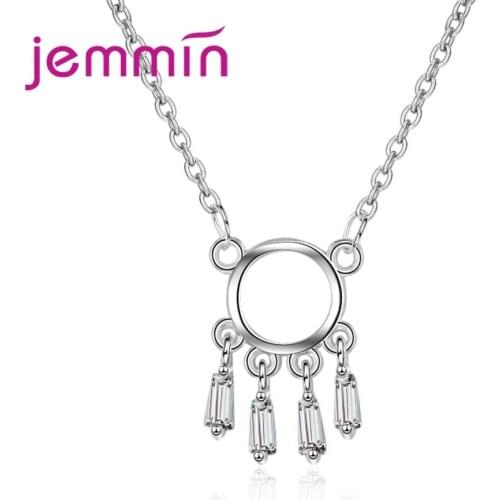 Fashion Geometric Pattern 925 Sterling Silver Necklace With AAA Clear Crystal Women Girls Party Engagement Jewelry
