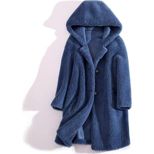 Winter Coat Women Sheep Shearing Overcoat Hooded Lambswool Long Faux Fur Jacket Women High Quality Thick Warm Fur Outwear Female