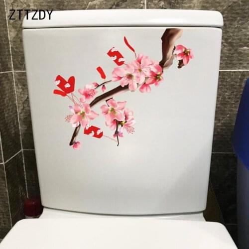 ZTTZDY 28*16.3CM Happy Peach Flower Classic Home Room Wall Sticker Creative Toilet Decor T2-0370