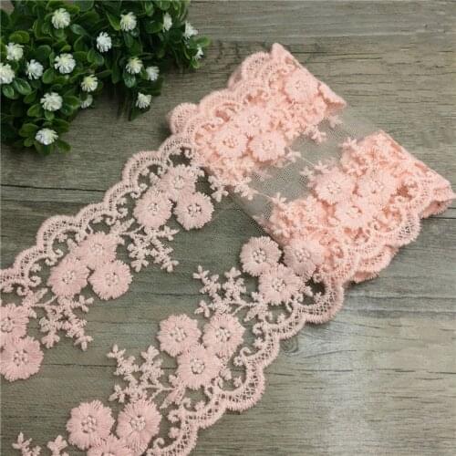 1 Yard Orange Pink Scalloped Double Edge Blossom Embroidered Lace Trim Ribbon Applique Sewing Craft Crochet Vintage Bridal Dress