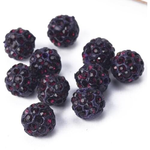 10pcs 10mm Dark Purple Round Crystal Glass Ball & Cray Loose Beads for Jewelry Making DIY Crafts Findings