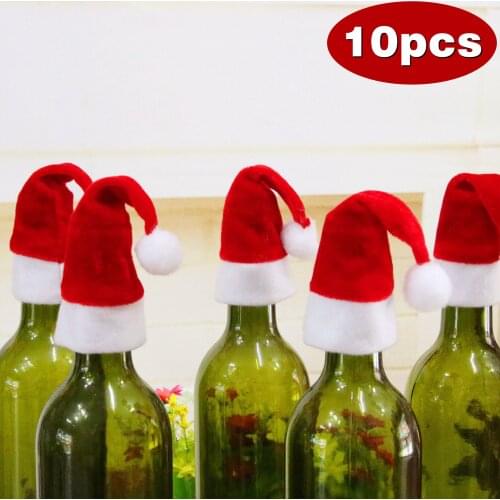 10Pcs Mini Christmas Hat Christmas Tree Decoration Wine Bottle Cap Hat Party Dinner Set Bag Party Decoration Cute Children Gift