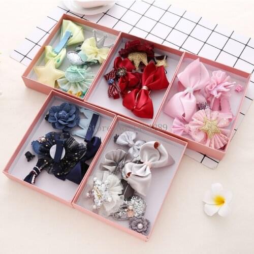 10Pcs/Box Kids Children Hair Accessories Set Baby Fabric Bow Animal Flower Princess Hairpin Barrettes Girls Pink Headdress Gifts