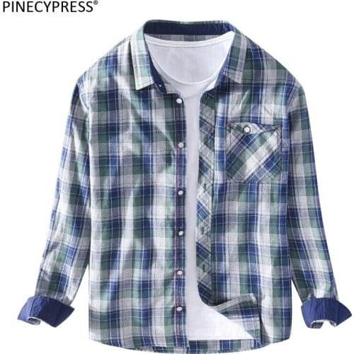 100% Cotton Breathable Soft Anti-static Summer Spring Man Plaid Quality Checked Fashion Male Casual Long Sleeve Men Shirt