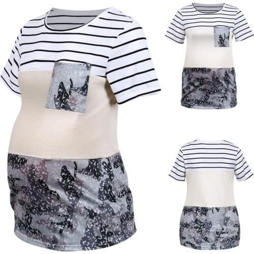 2021 Fashion Pregnant Tops Woman Round Neck Camouflage Fashion Short Sleeve T-shirt Pregnancy Clothes Zwangerschaps
