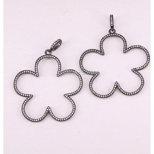 4PCS Fashion CZ Zirconia Micro Paved Hollow Flower Women Pendant, Jewelry Accessories