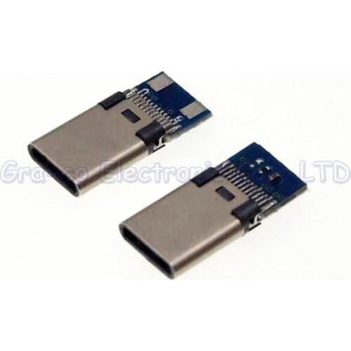 5pcs USB Type C 2.0 with PCB board male plug Connector 2P fast charge type-c 2.0 version