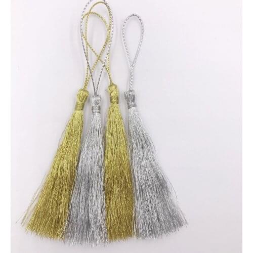 50PCs 13CM Gold/Silver Polyester Tassel Fringe Silk Thread Long Tassels Decorative For Jewelry DIY Chinese Knot Curtains