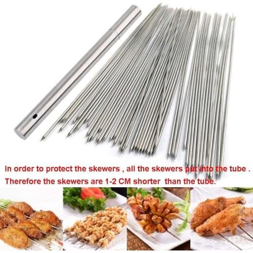 50pcs 2.0MM BBQ Skewers Stainless Steel Grilling Metal Non Stick Barbecue Skewers Set Reusable Sticks Free Storage Tube