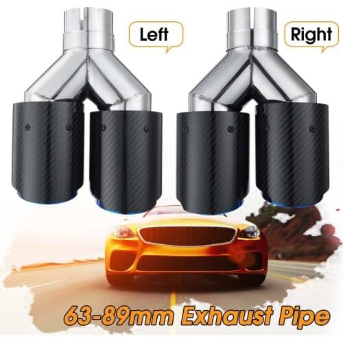 63mm-89mm Dual Exhaust Tip Carbon Fiber Exhaust Muffler Pipe Stainless Steel Exhaust Tip Tail Tube Universal