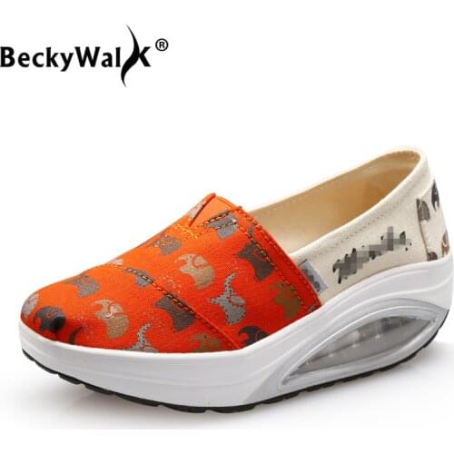 BeckyWalk New Fall Thick Soles Women Canvas Shoes Fashion Elephant Pattern Slip On Platform Loafers Spring Sneakers Shoe WSH2934