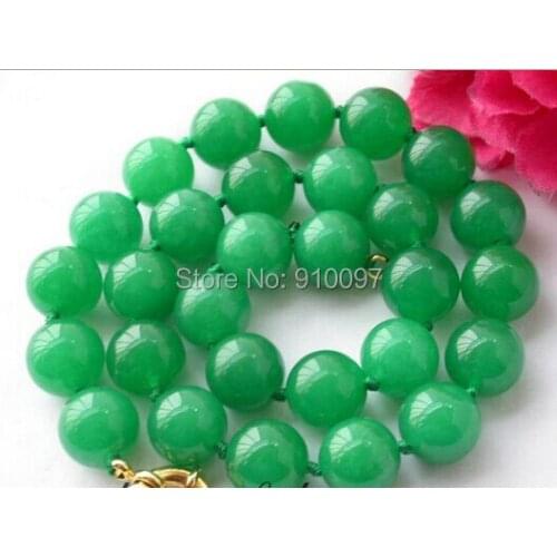 Free shipping >>18" nature 12mm round green Natural stone bead necklace