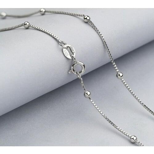 Real 100% 925 Sterling Silver Box Beads Chain Length 40 45 CM Necklace For Women Jewelry On Neck Platinum Color Female Gift