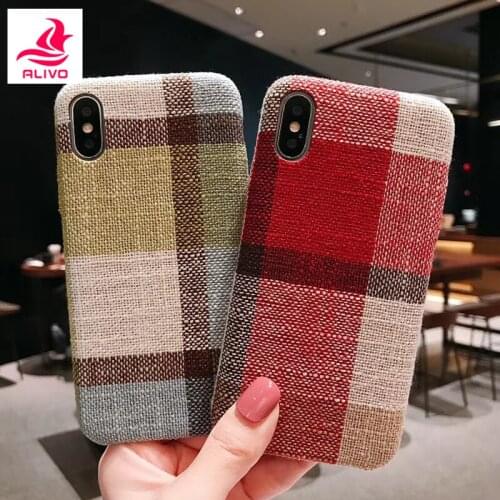 ALIVO For iPhone X case,Vintage Plaid pattern Fabric cloth+PC Half-wrapped Case Anti-knock protector for iPhone 6s 7P 8 Cover