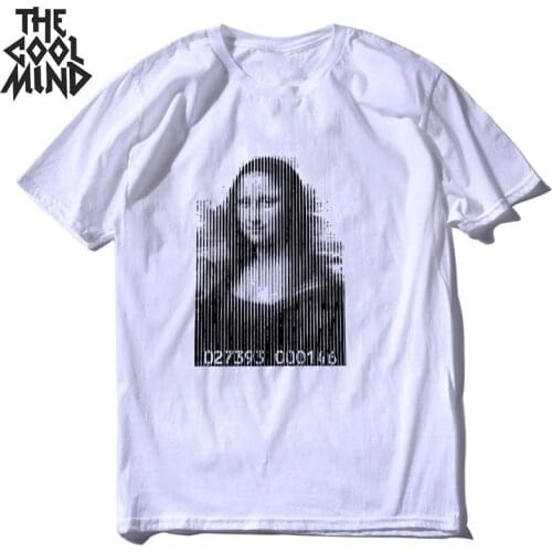 COOLMIND 100% cotton short sleeve cool loose Mona Lisa print men T shirt casual loose men tshirt cool o-neck t-shirt tee shirts