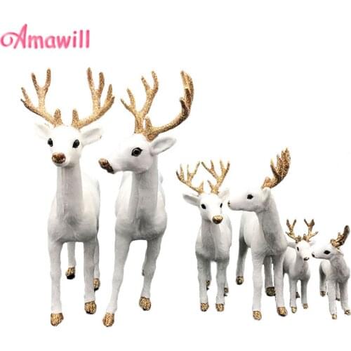 Amawill 15/20/25CM Navidad Elk Deer Christmas Tree Hanging Ornament Props Gold White Reindeer Toys Gifts Xmas Decorations 8D